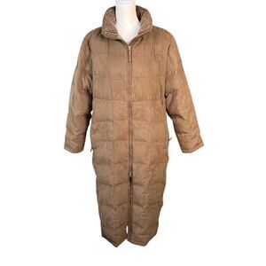 L.L. Bean Faux Suede Ultra Long Quilted Goose Down Parka Brown Size XL Petite